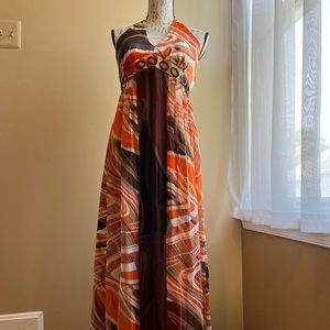 Multicolor long flowey retro looking Halter dress